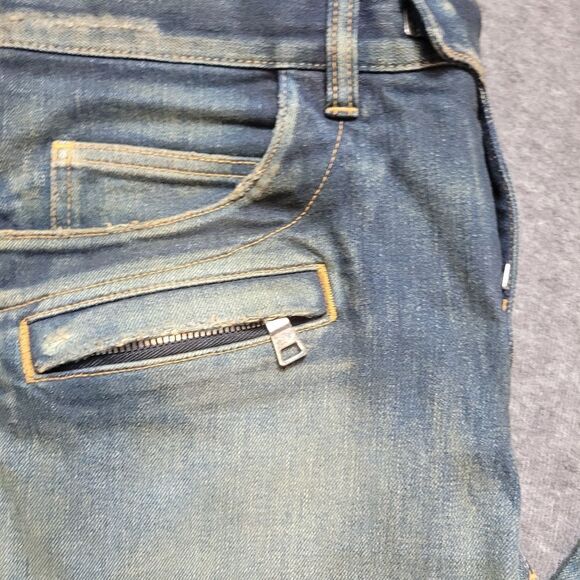 Rare Balmain Paris Men's Biker Moto Jeans Size 32 Blue 100% Authentic - Picture 9 of 16